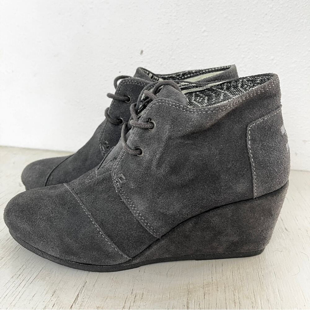 Toms Desert Wedge Castlerock grey ankle Booties lace up size 8